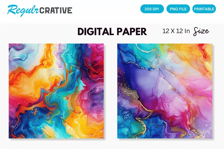 Colorful Psychedelic Alcohol Ink Digital Paper