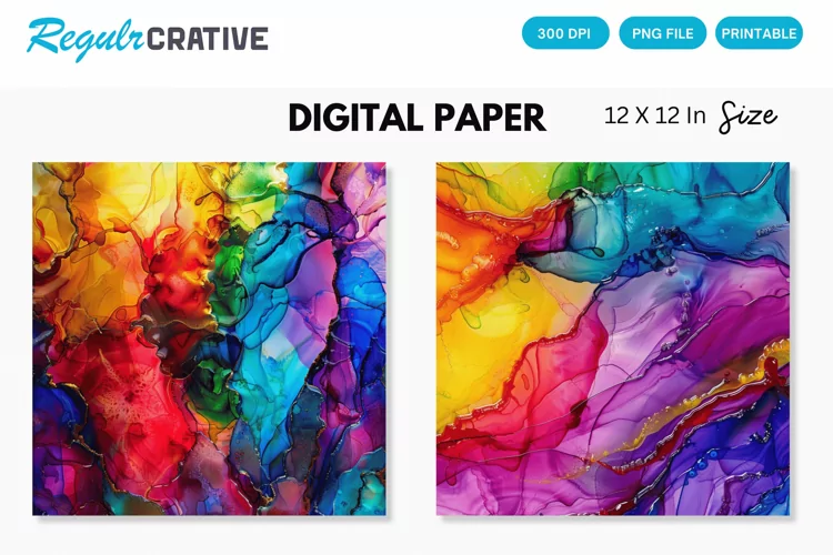 Colorful Psychedelic Alcohol Ink Digital Paper