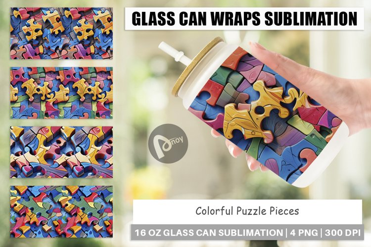 Glass Can Wraps Colorful Puzzles Pattern