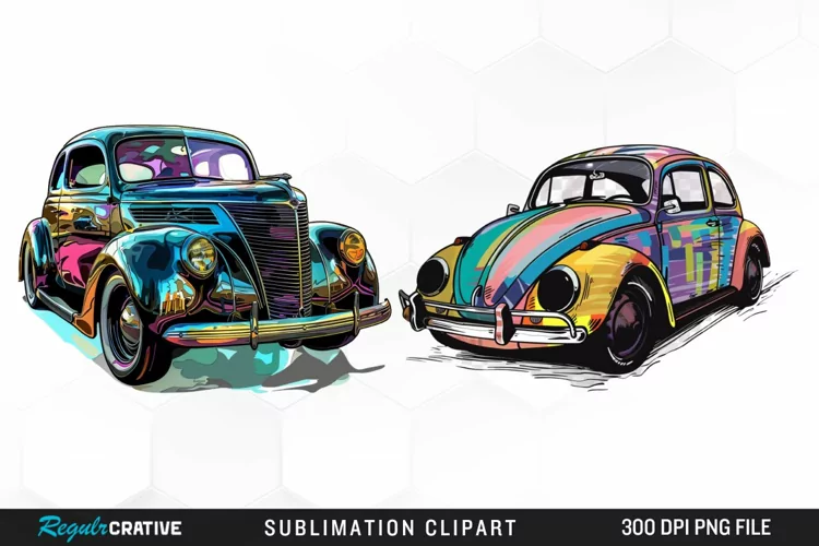 Colorful Retro Car PNG Clipart