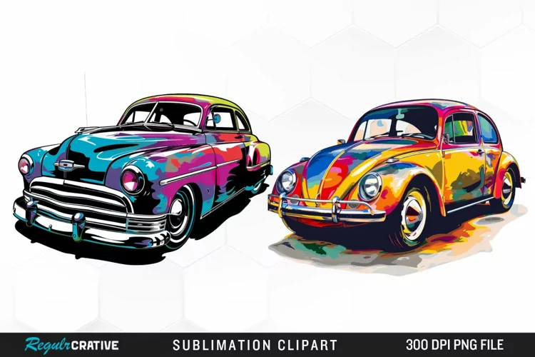 Colorful Retro Car Design Clipart