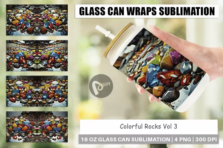 Glass Can Wraps Colorful Rocks