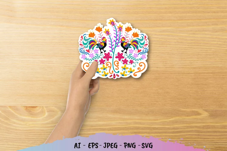 Colourful Rooster Folk Art Sticker PNG