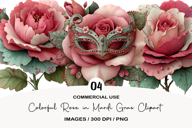 Colorful Rose in Mardi Gras Clipart