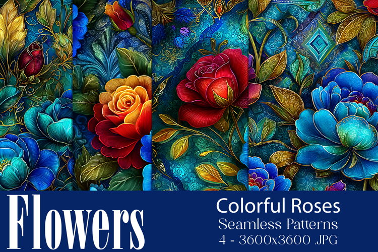 Flower Patterns, Colorful Rosess Seamless Patterns, s1