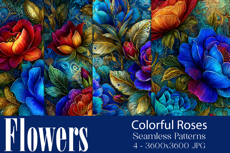 Flower Patterns, Colorful Rosess Seamless Patterns, s2