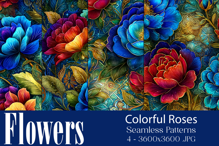 Flower Patterns, Colorful Rosess Seamless Patterns, s3