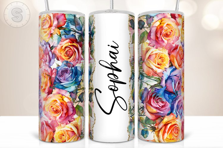 Colorful Roses Add Name 20Oz Tumbler Sublimation Wrap PNG
