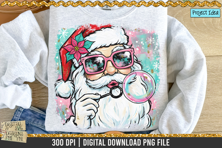 Colorful Preppy Santa Claus PNG, Glitter Christmas