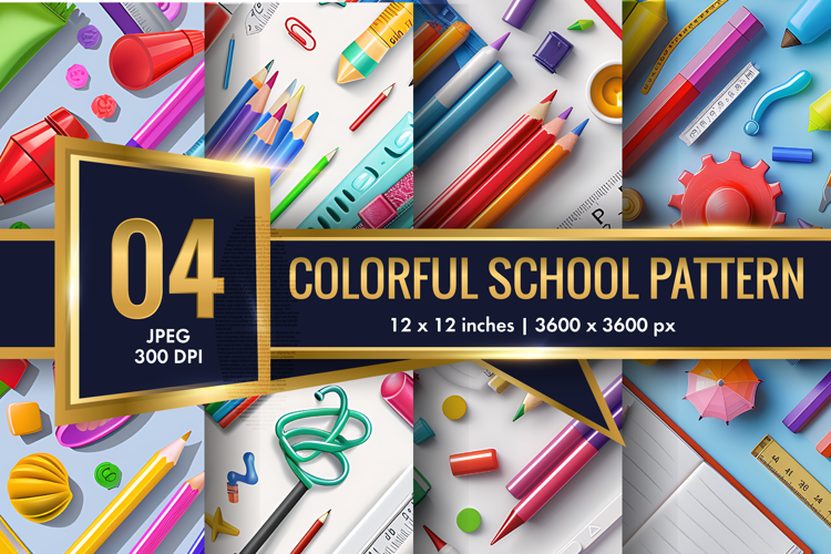 Colorful School Elements Pattern | Cute Kids Digital Paper