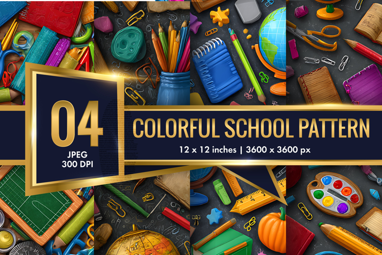 Colorful School Elements Pattern | Cute Kids Digital Paper