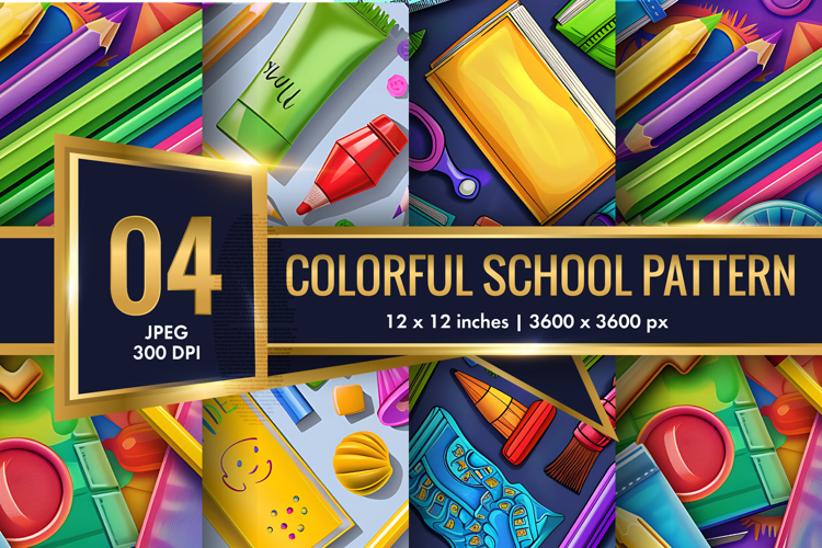 Colorful School Elements Pattern | Cute Kids Digital Paper