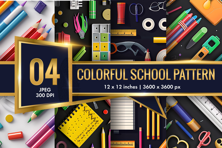 Colorful School Elements Pattern | Cute Kids Digital Paper