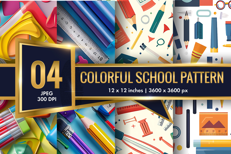 Colorful School Elements Pattern | Cute Kids Digital Paper