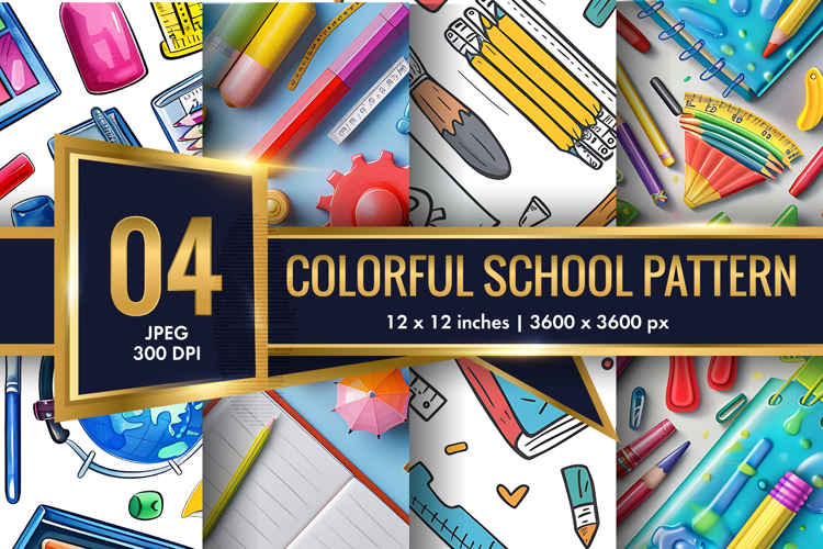 Colorful School Elements Pattern | Cute Kids Digital Paper