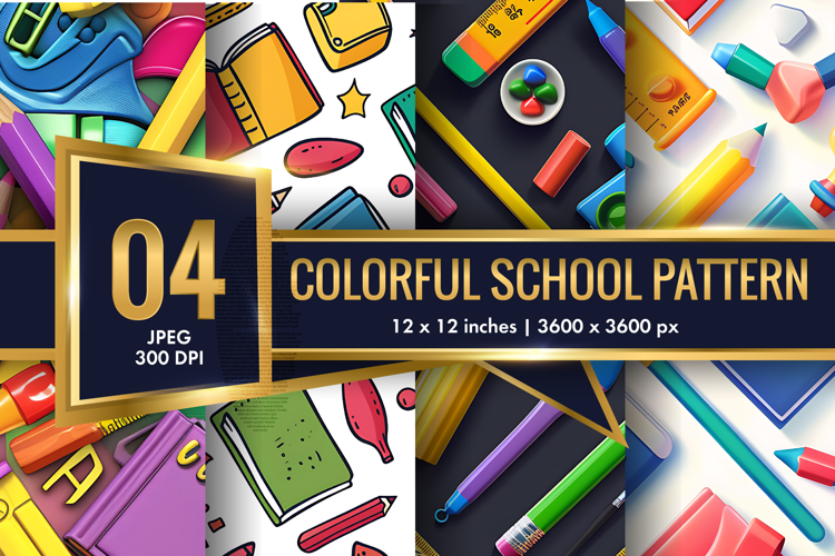 Colorful School Elements Pattern | Cute Kids Digital Paper