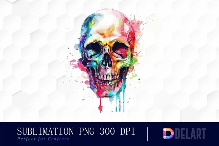 Colorful Skull Watercolor Clipart