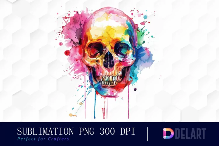 Colorful Skull Watercolor Clipart
