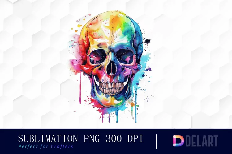 Colorful Skull Watercolor Clipart