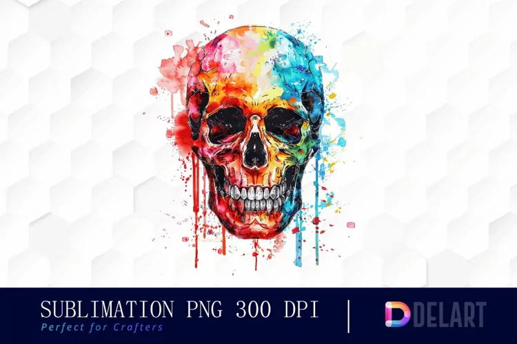 Colorful Skull Watercolor Clipart