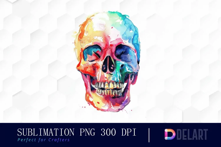 Colorful Skull Watercolor Clipart