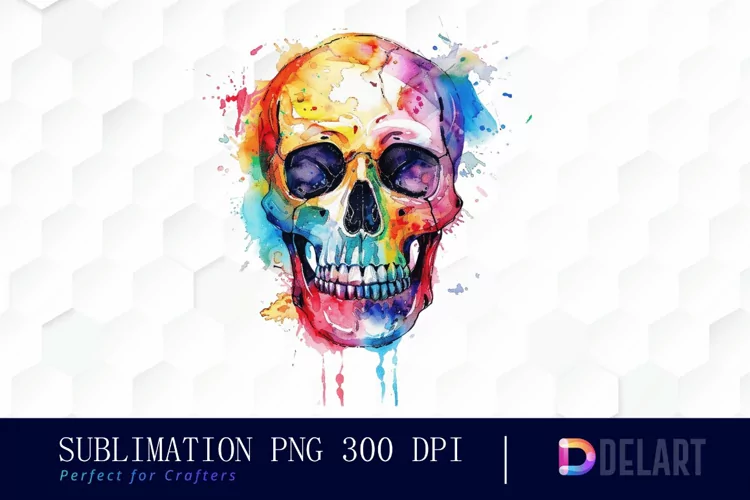 Colorful Skull Watercolor Clipart