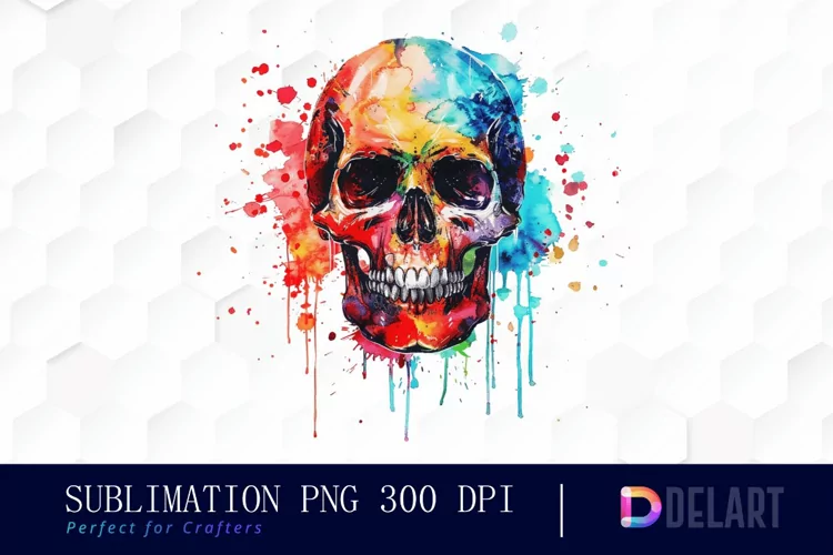 Colorful Skull Watercolor Clipart