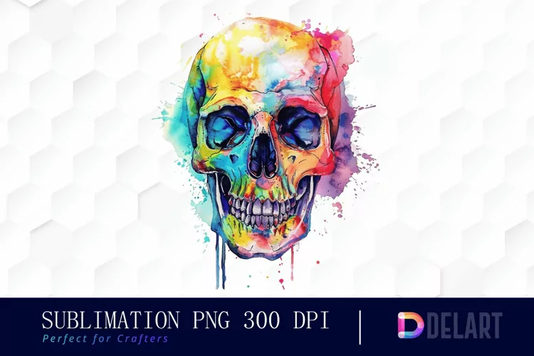 Colorful Skull Watercolor Clipart