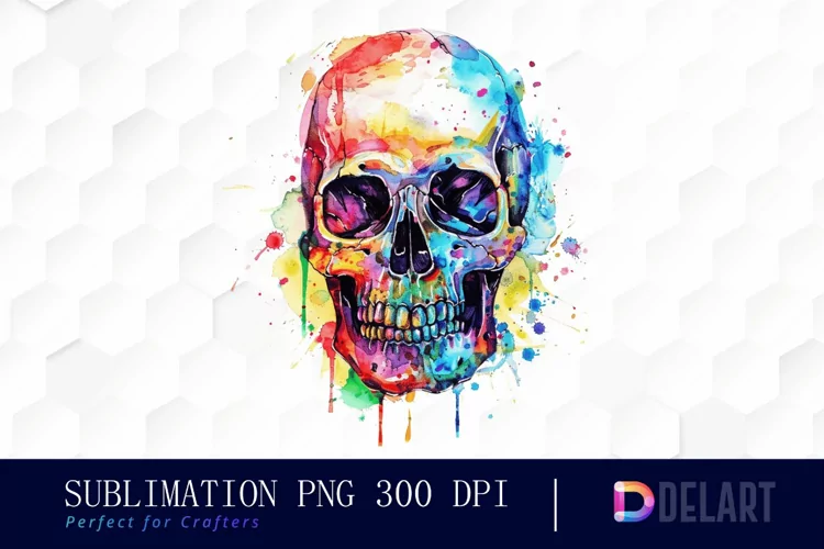 Colorful Skull Watercolor Clipart