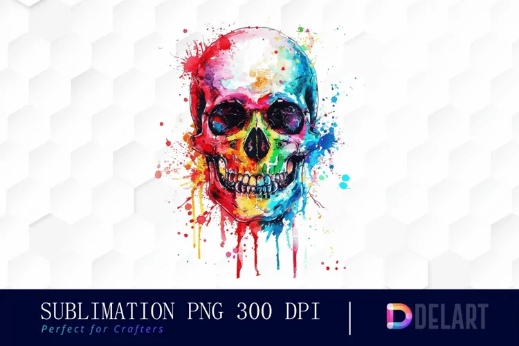 Colorful Skull Watercolor Clipart