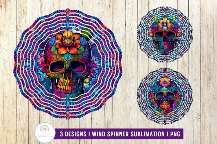 Colorful Skull Wind Spinner Sublimation Design PNG