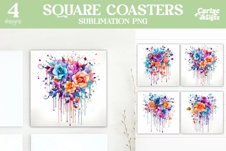 Flowers Coaster Sublimation, Colorful Square Coaster