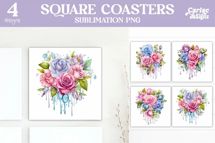 Flowers Coaster Sublimation, Colorful Square Coaster