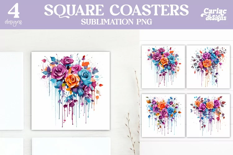 Flowers Coaster Sublimation, Colorful Square Coaster