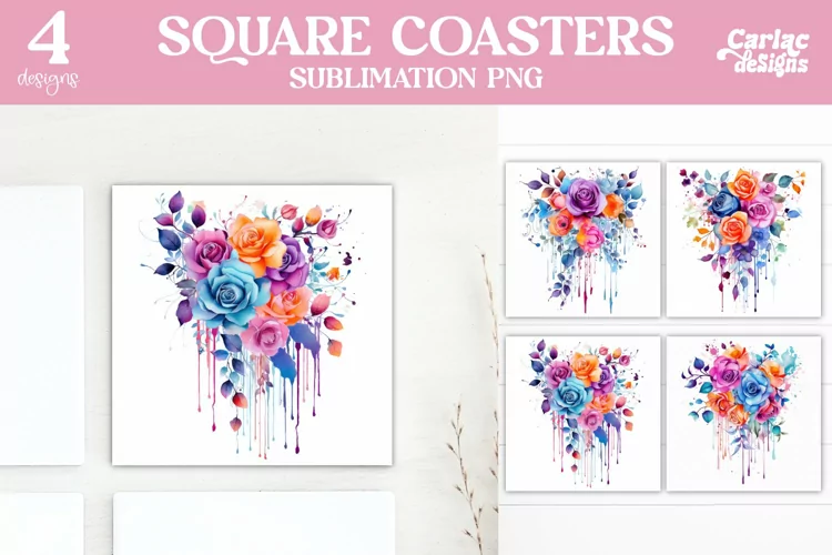 Flowers Coaster Sublimation, Colorful Square Coaster