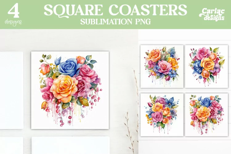 Flowers Coaster Sublimation, Colorful Square Coaster