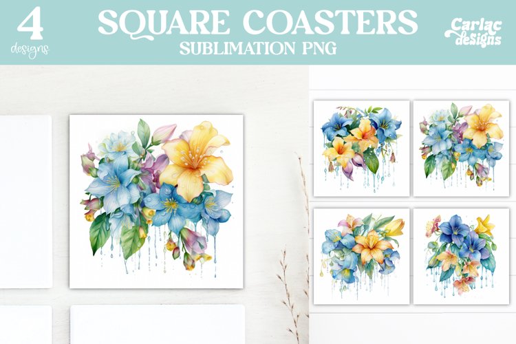Flowers Coaster Sublimation, Colorful Square Coaster