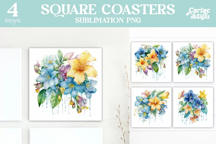 Flowers Coaster Sublimation, Colorful Square Coaster
