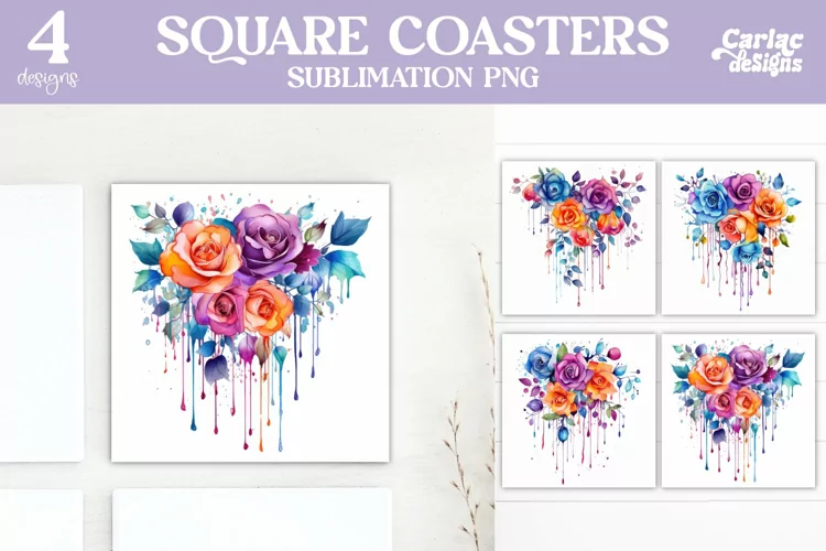 Flowers Coaster Sublimation, Colorful Square Coaster