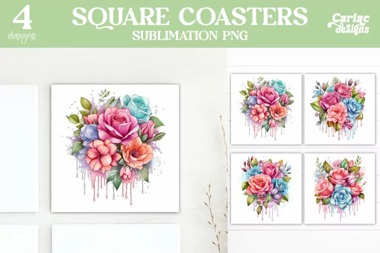 Flowers Coaster Sublimation, Colorful Square Coaster