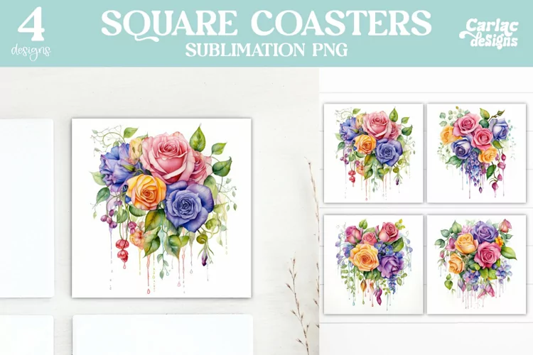 Flowers Coaster Sublimation, Colorful Square Coaster