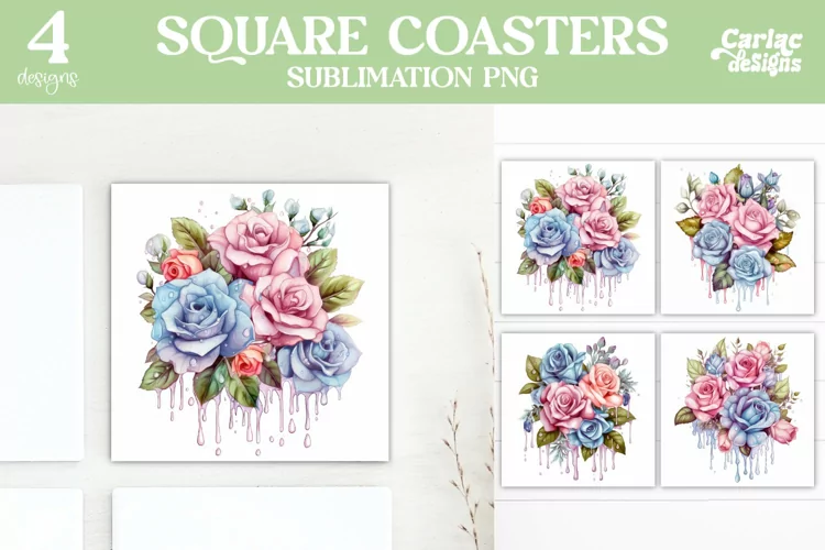 Flowers Coaster Sublimation, Colorful Square Coaster