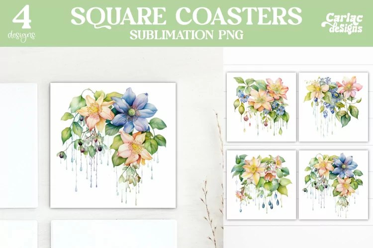 Flowers Coaster Sublimation, Colorful Square Coaster