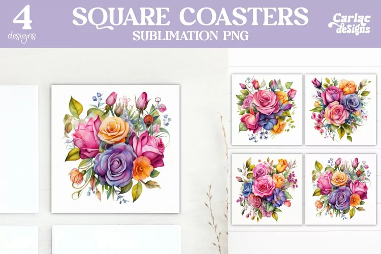 Flowers Coaster Sublimation, Colorful Square Coaster