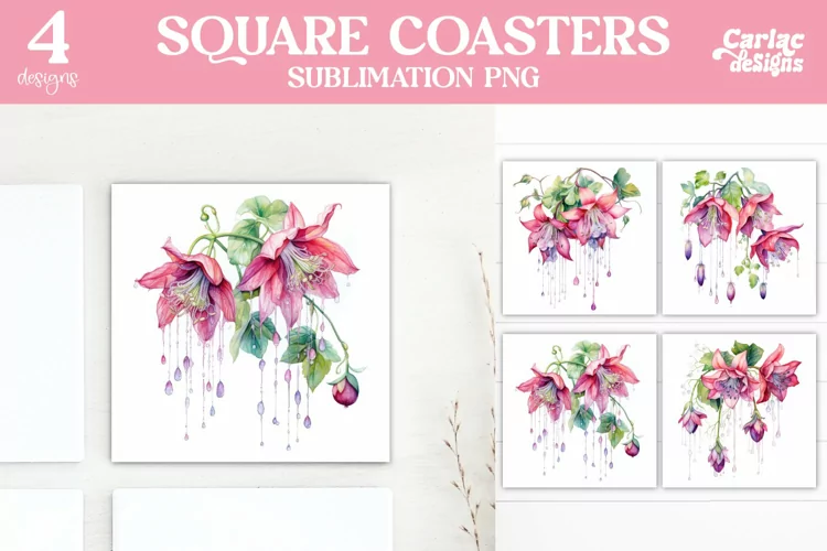 Flowers Coaster Sublimation, Colorful Square Coaster