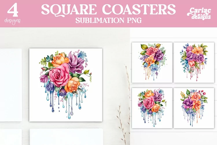 Flowers Coaster Sublimation, Colorful Square Coaster