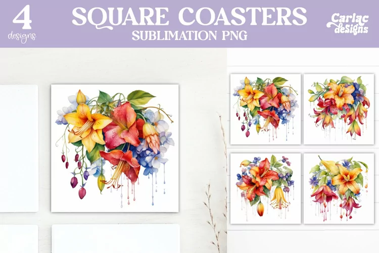 Flowers Coaster Sublimation, Colorful Square Coaster