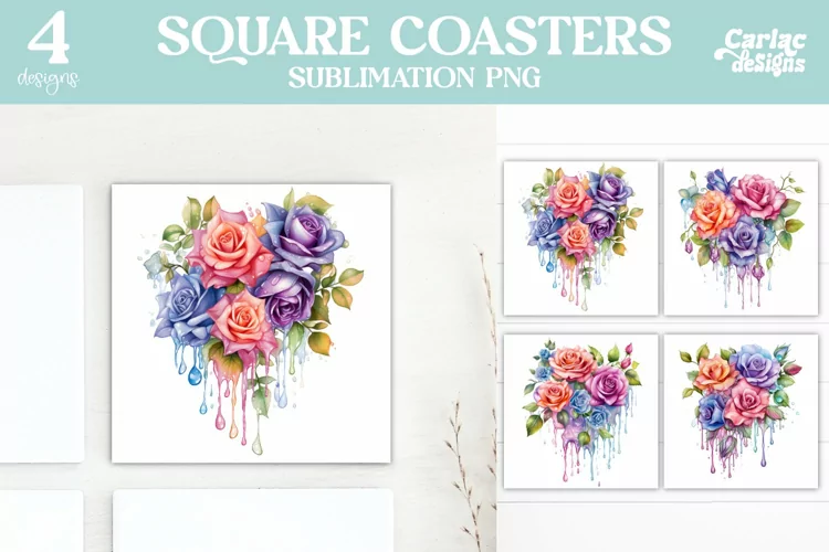 Flowers Coaster Sublimation, Colorful Square Coaster