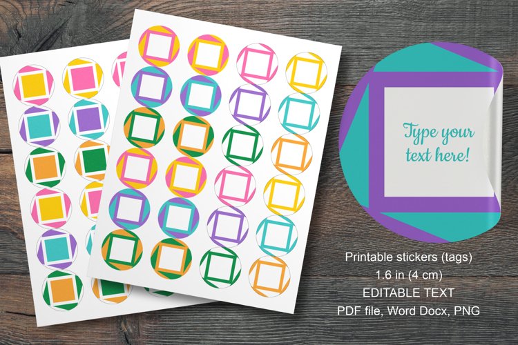 Colorful Squares Small Summer Round Labels 24 per Paper