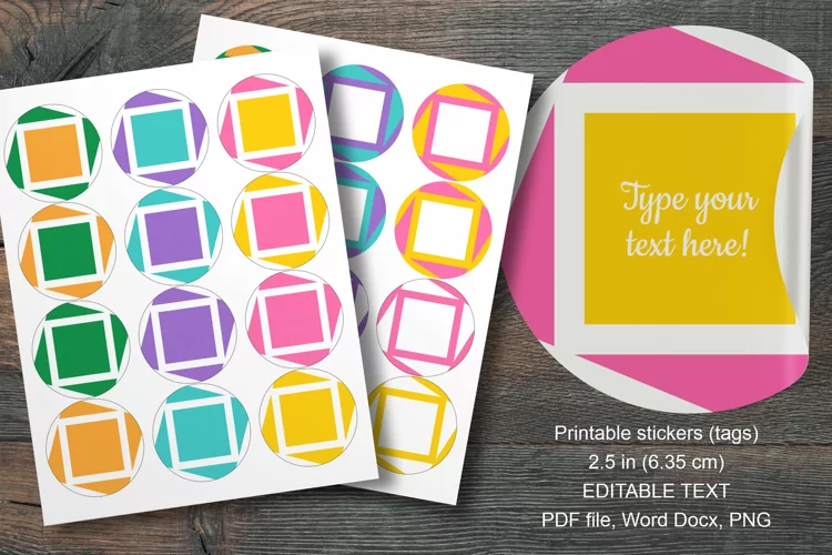 Colorful Squares Summer Round Labels 12 pcs per paper